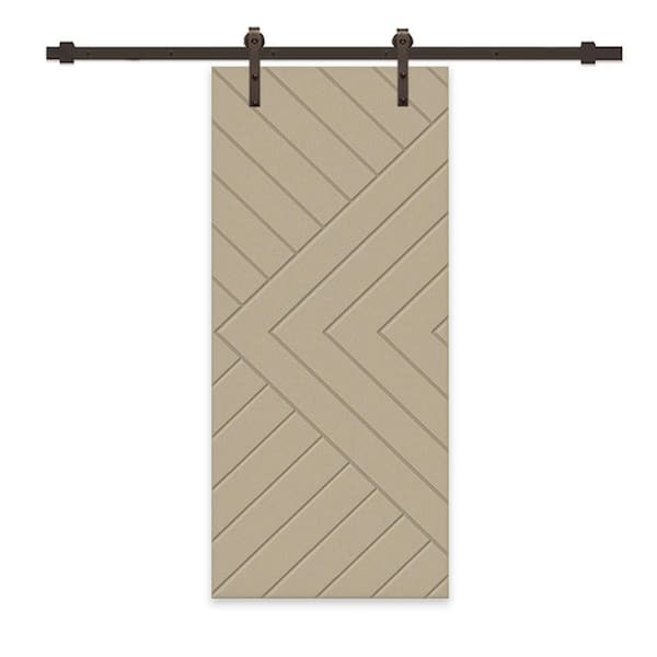 CALHOME Chevron Arrow 34 in. x 96 in. Fully Assembled Unfinished MDF Modern Sliding Barn Door with Hardware Kit