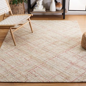 Micro-Loop Ivory/Red Doormat 3 ft. x 5 ft. Abstract Plaid Area Rug