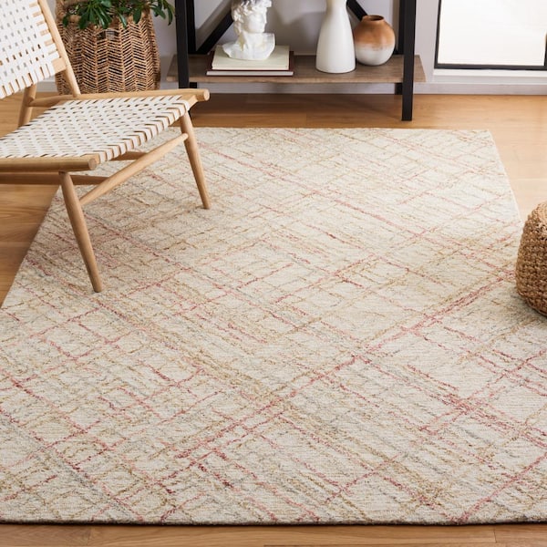 Micro-Loop Ivory/Red Doormat 3 ft. x 5 ft. Abstract Plaid Area Rug