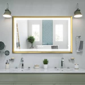 48 in. W x 30 in. H Large Rectangular Metal Framed Dimmable AntiFog Wall Mount LED Bathroom Vanity Mirror in Gold