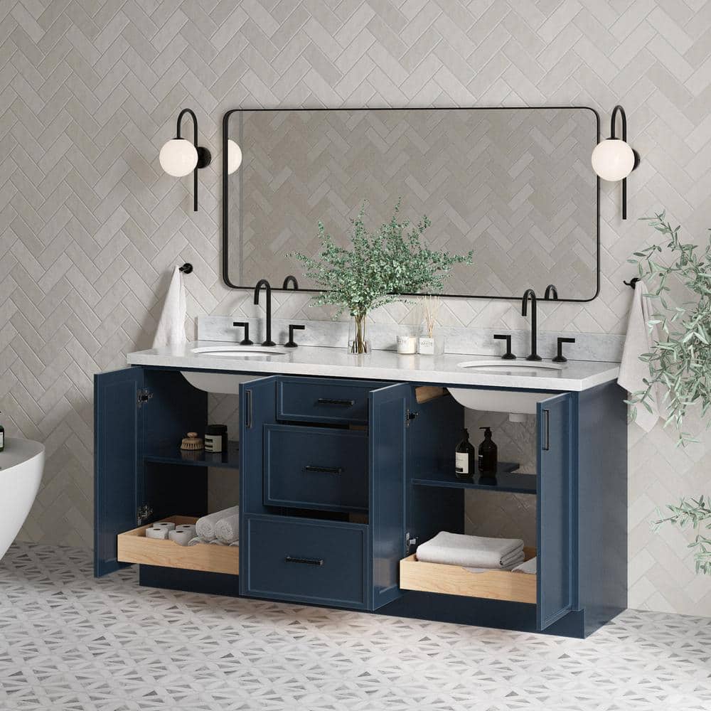 Midnight Blue Double Sink Vanity with Italian Carrara Marble Top
