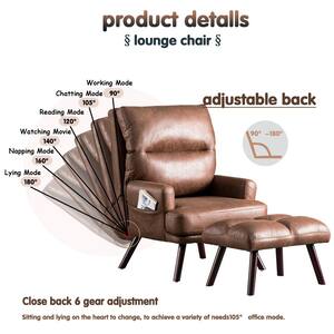Magic Dark Brown Suede Fabric Recliner Accent Chair and Ottoman Set with Side Bags