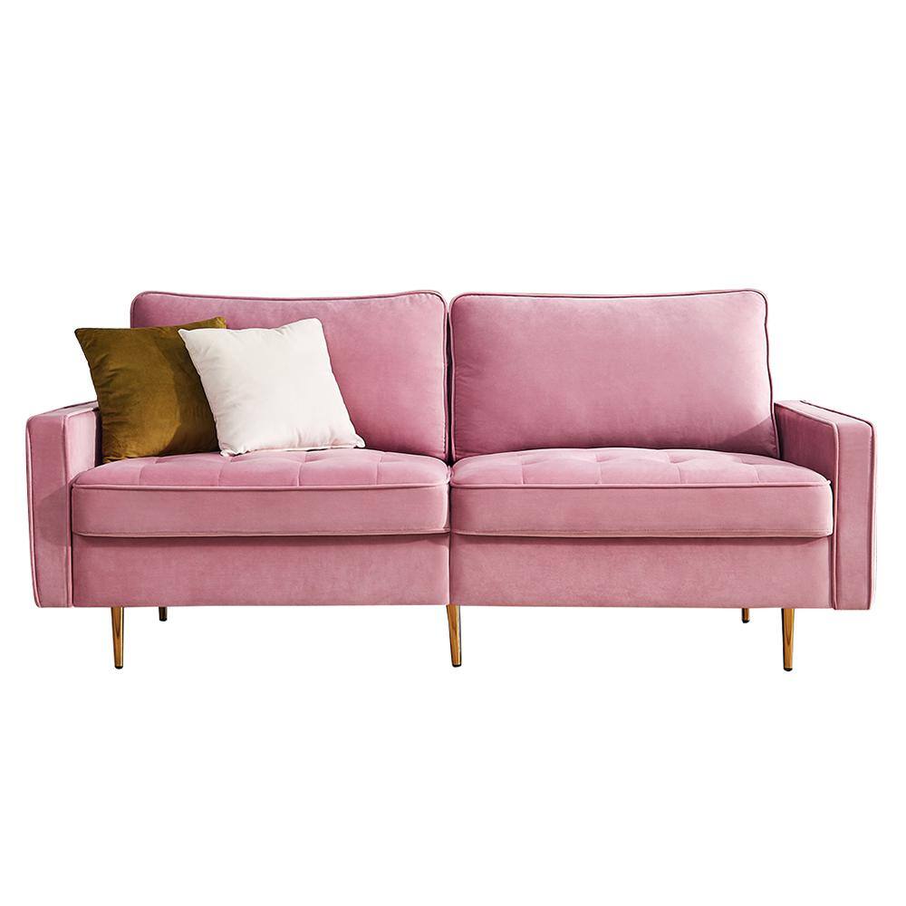 Boyel Living Pink Velvet Loveseat Sofa with 2Throw PillowsWF
