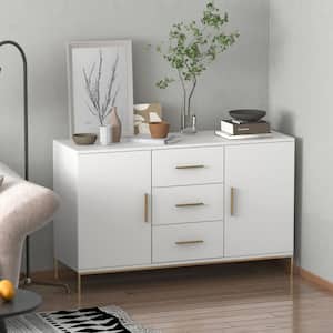 White Paint 2-Doors Accent Storage Cabinets With 3-Drawers, Shelves, Metal Legs Console Floor-Standing Sideboard
