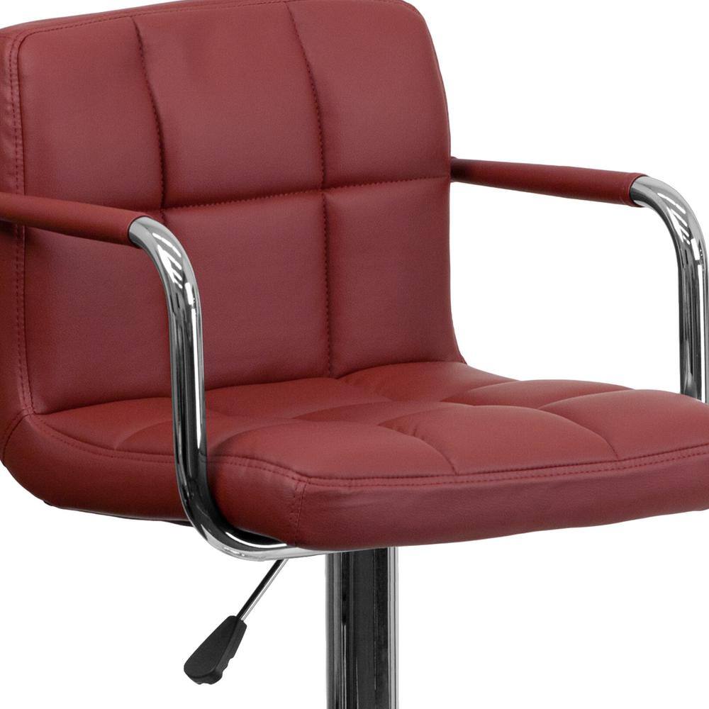 Burgundy Adjustable Height Swivel Bar Stool with Chrome Base