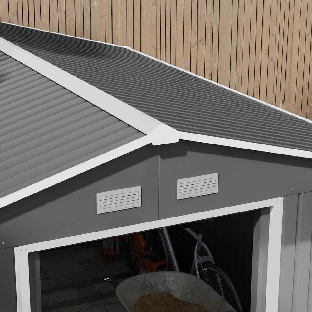 Outsunny 11' x 9' Gray Metal Storage Shed Kit with Windows