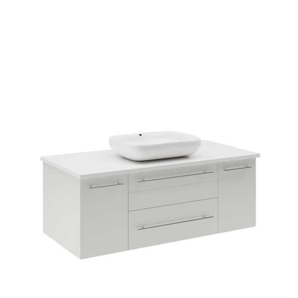 Lucera 42 in. W Wall Hung Bath Vanity in White with Quartz Stone Vanity Top in White with White Basin