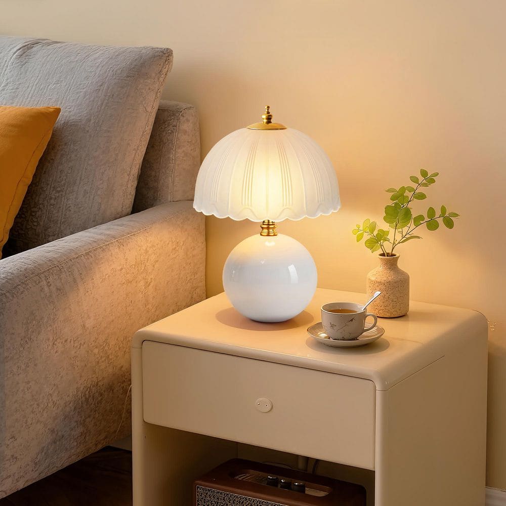 11.8 in. Ceramic Mushroom Table Lamp with Glass Shade,3-Way Dimmable Bedside Lamp for Bedroom, Living Room, Office,White price history on PriceWatchPro