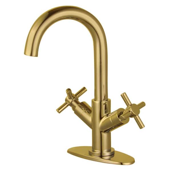 Kingston Brass Concord 2-Handle High Arc Single-Hole Bathroom Faucet with Push Pop-Up in Brushed Brass