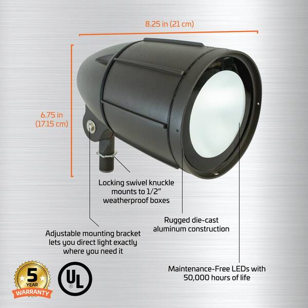 Newhouse Lighting 30-Watt Bronze Outdoor Integrated LED Landscape Weatherproof Bullet Flood Light with Adjustable Mounting Bracket