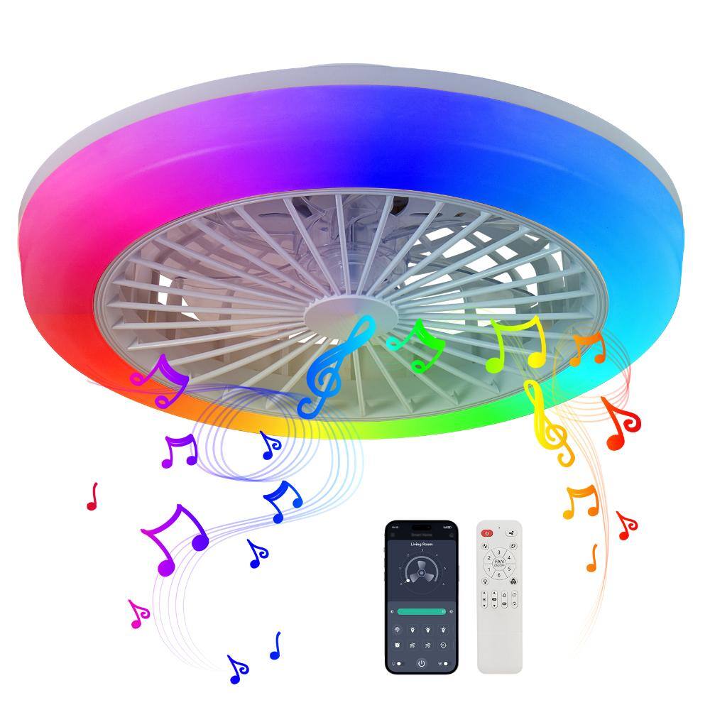 18 in. White Flush Mount Ceiling Fan with Light, RGB LED, 3CCT Dimmable, 6-Speed Enclosed Fan, Remote & App Control price history on PriceWatchPro