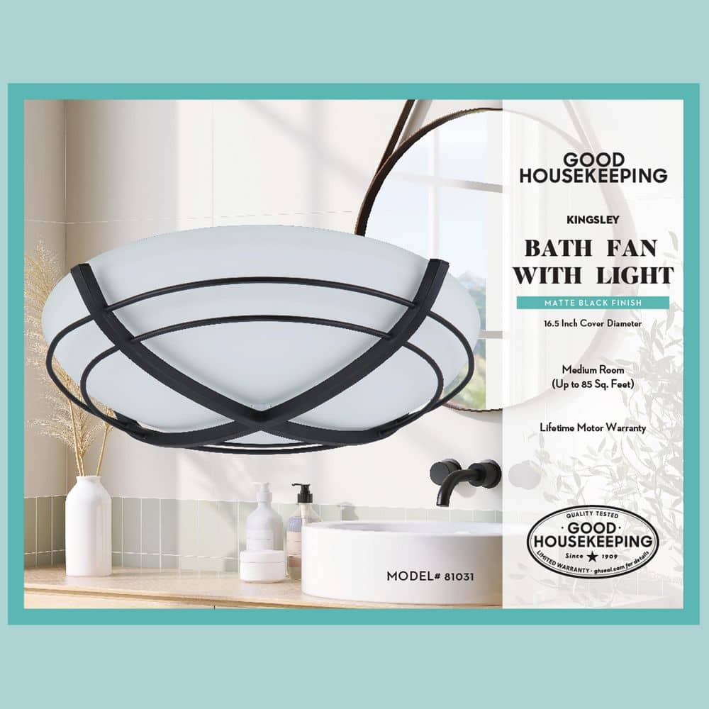 Kingsley Matte Black Decorative Bathroom Ventilation Exhaust Fan with Light