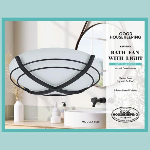 Kingsley 90 CFM Decorative Bathroom Exhaust Fan with Lighting in Matte Black Finish Kingsley 90 CFM Decorative Bathroom Exhaust Fan with Lighting in Matte Black Finish