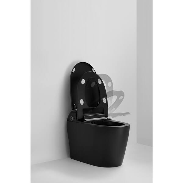 WELLFOR USBY-1.28 GPF Elongated Bidet Toilet in Black with Heated Seat, Warm Air Dryer, LED Screen Display