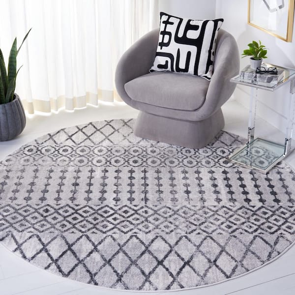 Toscana 7 ft. x 7 ft. Ivory/Dark Gray Tribal Round Rug