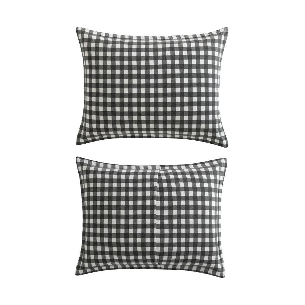 Full Gray Cotton Flannel Reversible Comforter Set with Shams