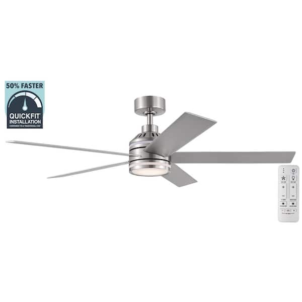 Ashburrow 52 in. Indoor Brushed Nickel Ceiling Fan with Adjustable White LED Down and Upper Accent Light with Remote