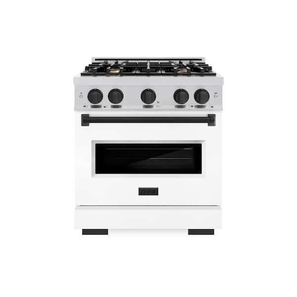 ZLINE Kitchen and Bath Classic 30 in. 4-Burner Dual Fuel Range with Convection Oven in Stainless Steel, Matte White, and Matte Black