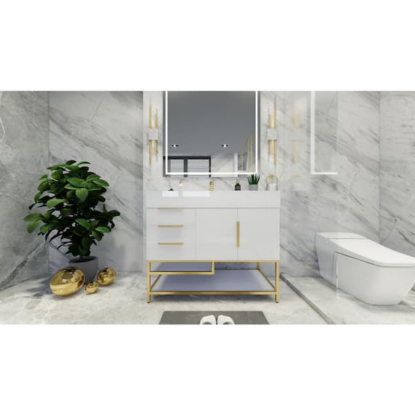 BV Better Vanity Bethany 42 in. W x 20 in. D x 36 in. H Single Sink Freestanding Bath Vanity in High Gloss White with White Acrylic Top