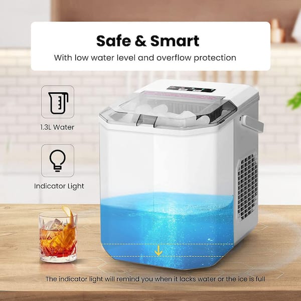11.6 in. 26lb. Electric Portable Ice Maker with Handle, Hand Scoop and 10  Ice Bags in White