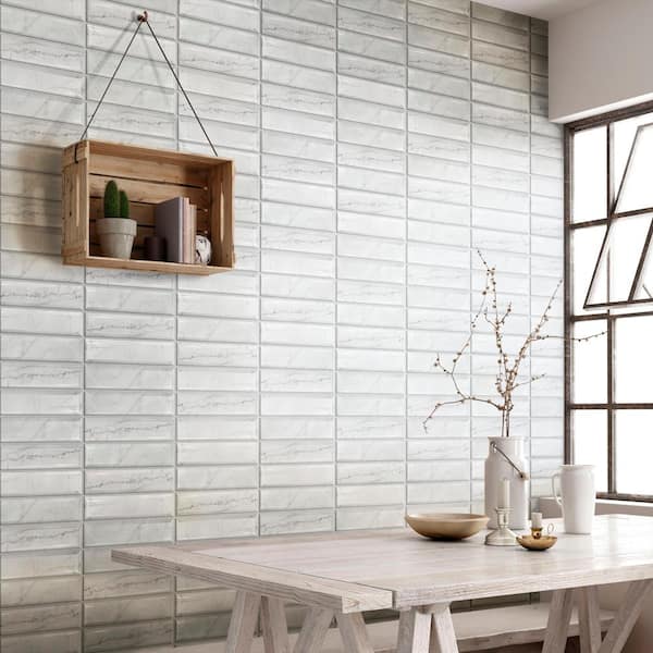 Classico Carrara Glossy Metro 3 in. x 12 in. Ceramic Wall Tile (11.44 sq. ft./Case)