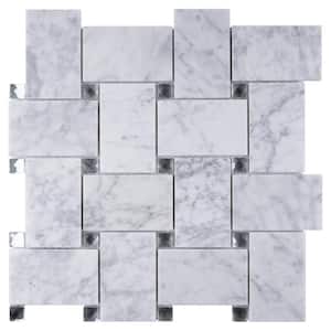 Carrara White 11.74 in. x 11.74 in. Basketweave Polished Marble Mosaic Tile (9.6 sq. ft./Case)
