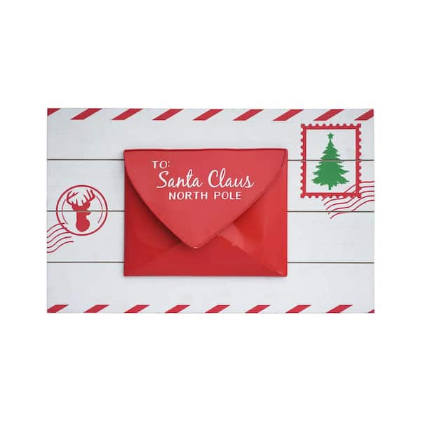PARISLOFT 11.75 in. Wood and Metal Christmas Letters to Santa Wall Plaque with Card Holder
