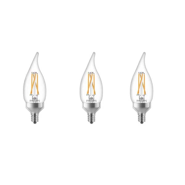 Philips 2700K 60-Watt Equivalent Soft White BA11 Bent Tip E12 Dimmable Warm Glow Dimming Effect LED Candle Light Bulb (3-Pack)