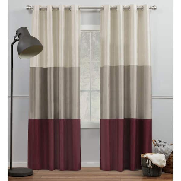 EXCLUSIVE HOME Chateau Burgundy/Taupe Stripe Light Filtering Grommet Top Curtain, 54 in. W x 84 in. L (Set of 2)