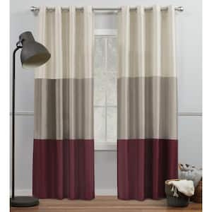 Chateau Burgundy/Taupe Stripe Light Filtering Grommet Top Curtain, 54 in. W x 108 in. L (Set of 2)