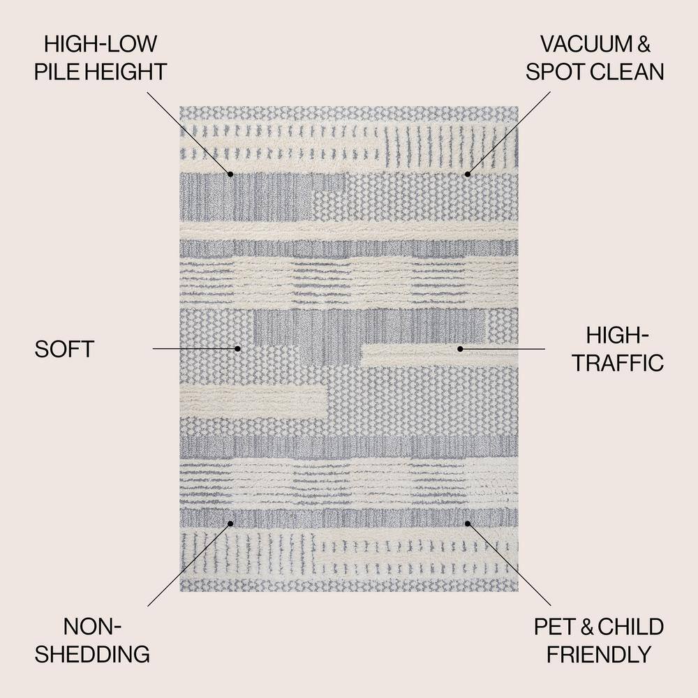 Gray and Cream Abstract Geometric 4' x 6' Shag Area Rug