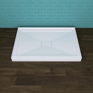 48 in. x 32 in. Single Threshold Acrylic Shower Base Alcove Floor Shower Pan Base with Center Drain in White and Cover