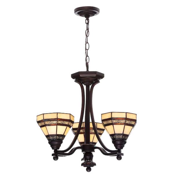 Hampton Bay Addison 3-Light Oil Rubbed Bronze Shaded Chandelier with Tiffany Style Glass Shades