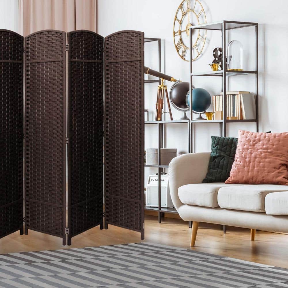 Chocolate Brown 8-Panel Folding Room Divider with Woven Straps