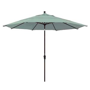 11 ft. Bronze Aluminum Market Patio Umbrella with Auto Tilt Crank Lift in Spa Sunbrella