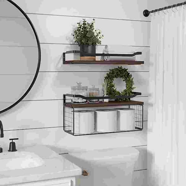 WOCOPIA Bathroom Shelves Over Toilet Wall Mounted, Bathroom Organizers and  Storage with Toilet Paper Basket & S Hooks, Floating Shelves for Wall, Wall