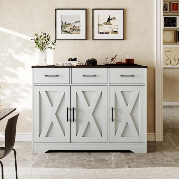 Uixe 42.6 in. White and Brown Rectangular Media Console TV Stand Entertainment Center Fits TV's up to 48 in.