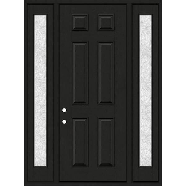 Steves & Sons Regency 64 in. x 96 in. 6-Panel RHIS Onyx Stain Mahogany Fiberglass Prehung Front Door w/Rain 12 in. SLs 4-9/16