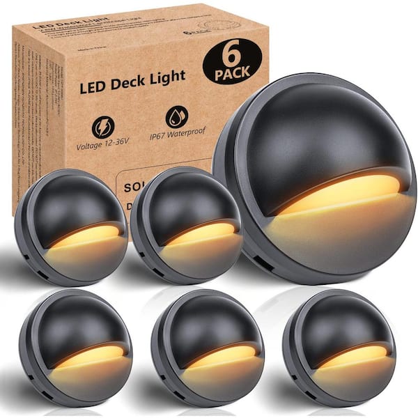 Black Integrated LED 12V AC/DC 4x4 Hardwired Deck Post Cap Light Low Voltage LED Deck Lights 2.5W IP67 2700K Warm 6-Pack