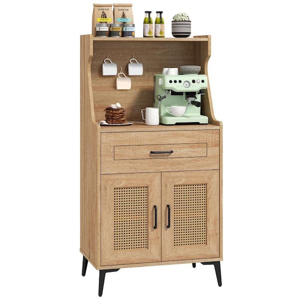 Coffee Bar Cabinet w/Pegboard Storage Drawer and Adjustable Shelf Buffet Sideboard