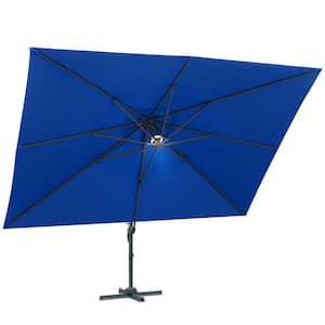 12.5 ft. x 9 ft. Aluminum Offset Cantilever Adjustable Vertical Tilt Rectangular Patio Umbrella with LED Light in Blue