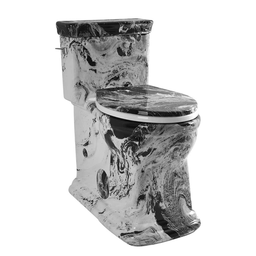 19 in. Elongated One-Piece Tall Toilet w/ ADA Seat Height, Black-White Marble Pattern, 12 in. Rough-In, 1.28 GPF Flush price history on PriceWatchPro