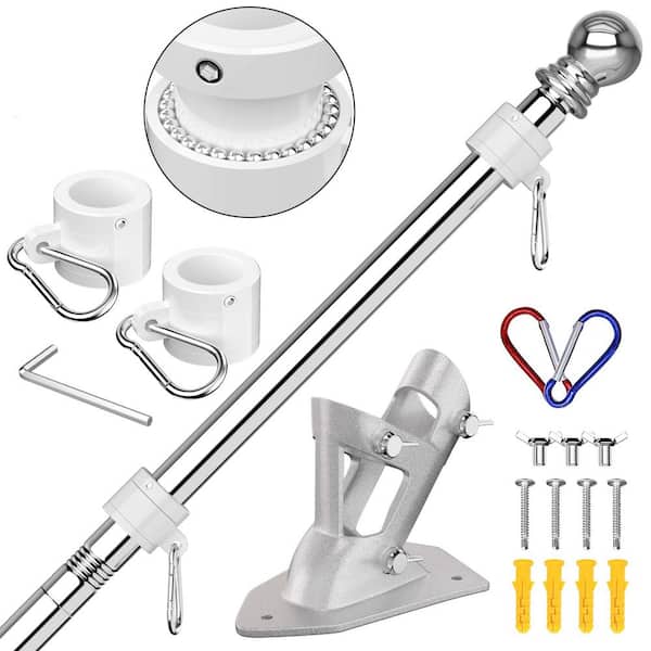Angel Sar 6 ft. Stainless Steel Flagpoles Set with Upgraded Bracket for Outside House, Silver
