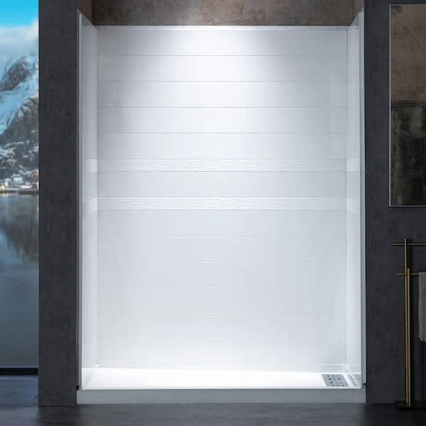 WOODBRIDGE 32 in. x 60 in. W x 78 in. H 4-Piece Glue Up Alcove Shower Surrounds in High Gloss White