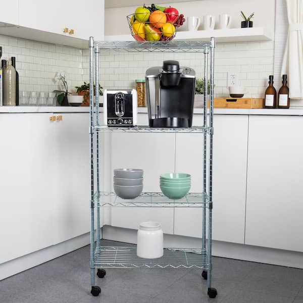 4-Shelves Metal SilverStorage Shelves Garage Shelving Storage Pantry Organization 13.5 in. W x 49.5 in. H x 23.25 in. L
