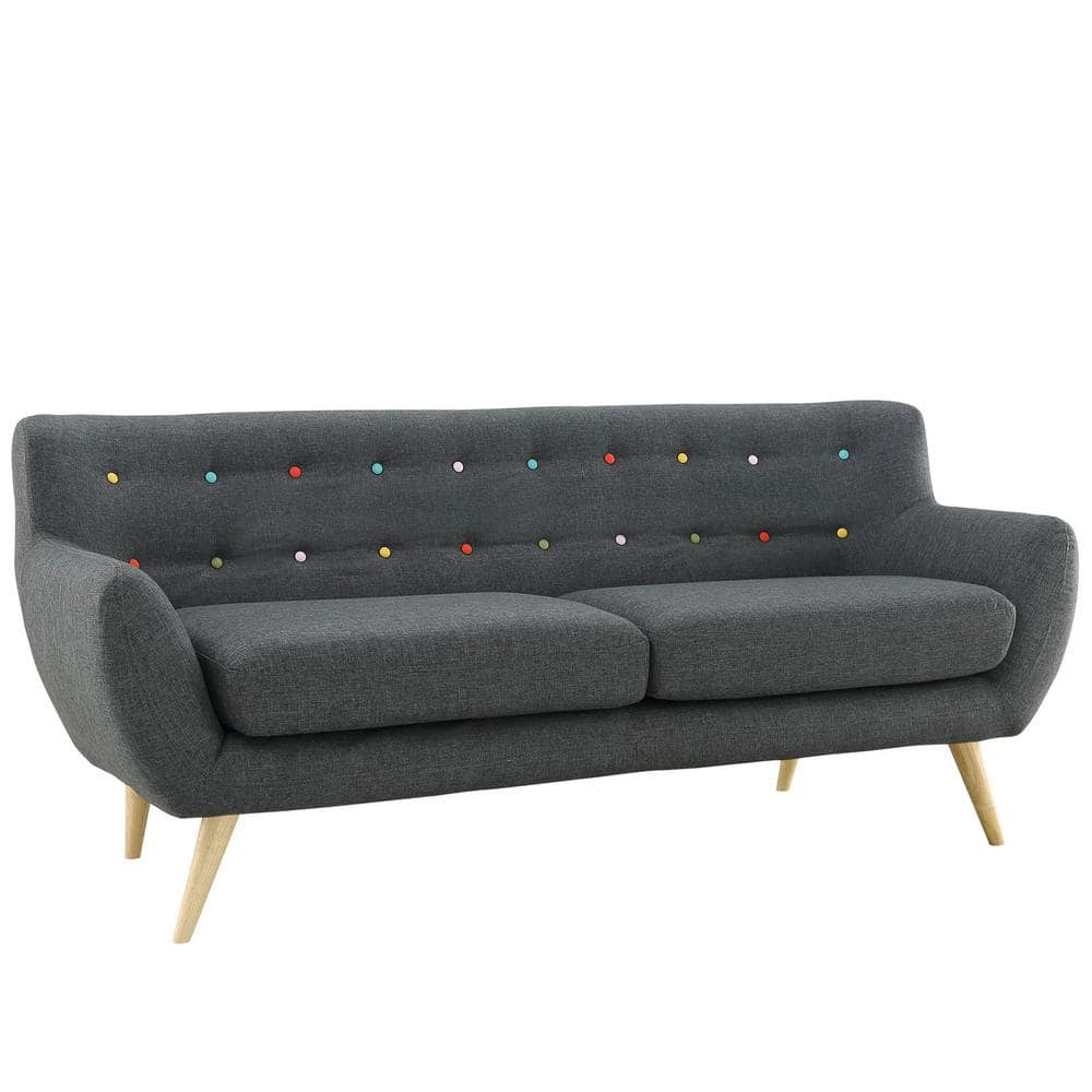 Elegance Gray Tufted Fabric Sofa with Solid Wood Track Arms, 74"