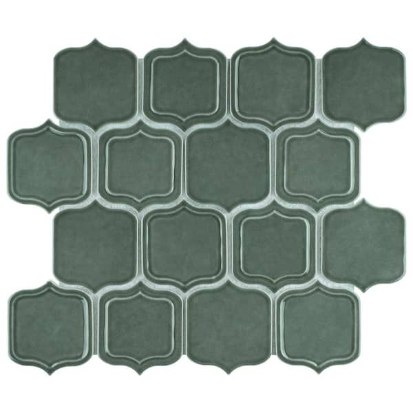 MOLOVO Classic Green 11.86 in. x 10.79 in. Arabesque Glossy Glass Mosaic Tile (8.9 sq. ft./Case)