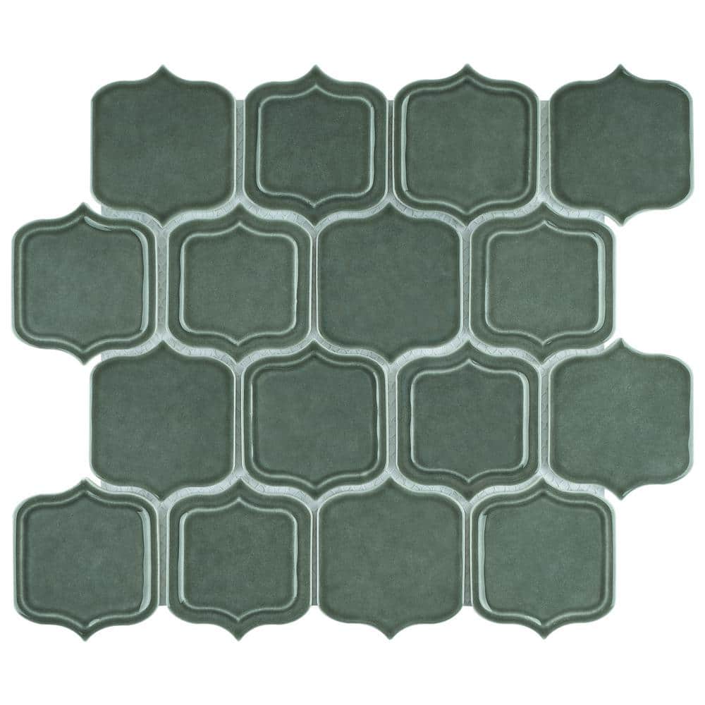 Classic Green 11.86 in. x 10.79 Arabesque Glossy Glass Mosaic Tile Sample price history on PriceWatchPro