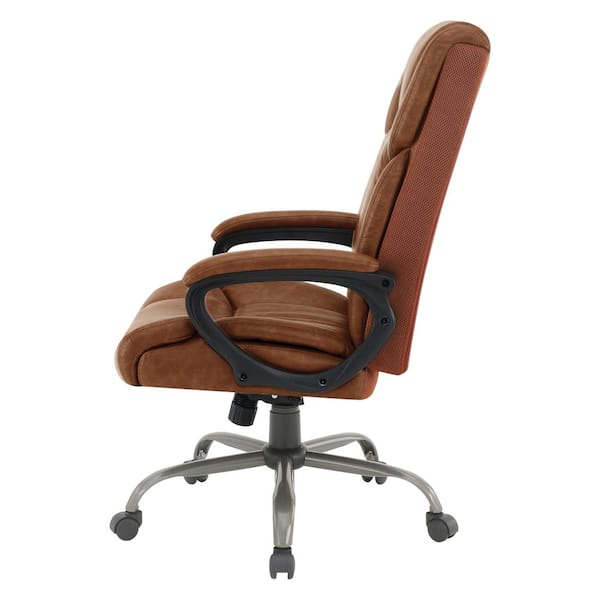 High-Back Faux Leather Adjustable Height Ergonomic Executive Chair in Saddle with Padded Arms and Titanium Metal Base