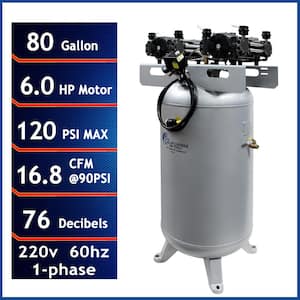 80060C Ultra-Quiet Oil-Free 220V 80 Gal. 16.8 CFM at 90 PSI, 6.0 HP, Stationary Electric 120 PSI Air Compressor